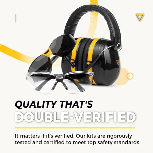 TradeSmart Shooting Ear Protection for Gun Range, NRR 28 Earmuffs & Eyewear - color: Clear+tint - Yellow