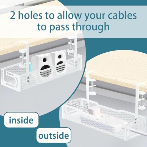 2Pack Under Desk Cable Management Tray, No Drill Mesh Desk Cable Tray - color: 2Pack-White (15.3''+15.7'')
