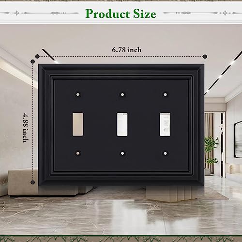 Matte Black Decorative Outlet Covers Wall Plates, Bamboo Fiber Light Switch Covers, Natural Material Electric Receptacle Switch Plate Outlet Cover of various styles (3 Gang Toggle 1 Pack) - size: 3 Gang Toggle 1 Pack