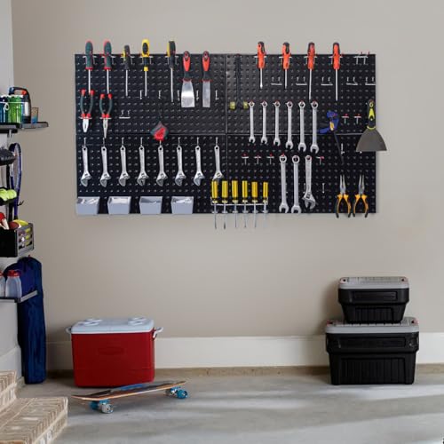 Pegboard Smith 48x24 inch Black Metal Pegboard Kit for Wall Organization with Hooks, Garage Storage Bins, and Utility Tool Board, Efficient Tool Organizer Peg Board - color: Black