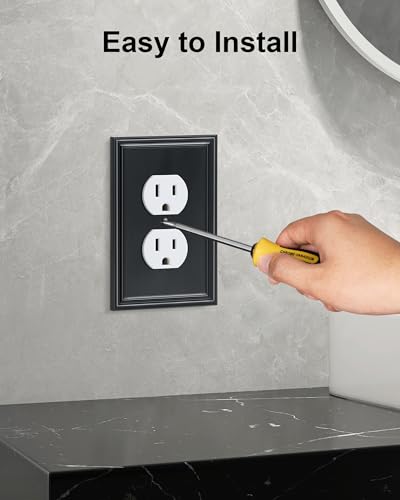 2-Pack Zinc Alloy Single Duplex Outlet Cover Plate, Solid Receptacle Cover - color: Black, size: 1 Duplex 2PK