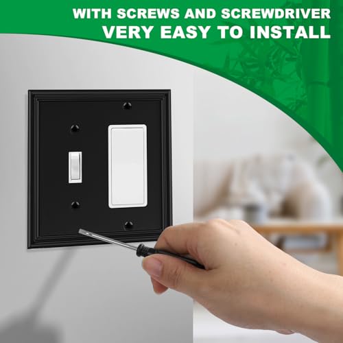 2 Pack Matte Black Decorative Combination Light Switch Covers Plate - size: 1 Toggle/1 Decorator 2 Pack