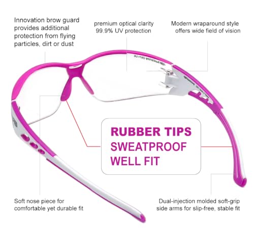 HTS HUNTERSKY Super Flexible Lightweight Anti Fog Wrap-Around U6 Clear Shooting Safety Glasses with ANSI Z87.1 Scratch Resist - color: Pink / Clear W/ Pink Case