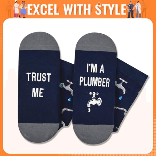 HAPPYPOP Funny Gifts for Women Men - Mechanic Graphic Designer Bus Driver Plumber Sock - color: Trust Me I'm a Plumber