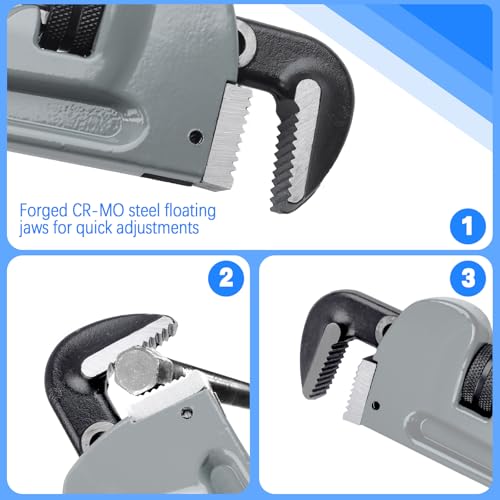 Aluminum Pipe Wrench Set, 10 Inches, 14 Inches, 18 Inches Adjustable Plumbing Tools for Professional Plumbers