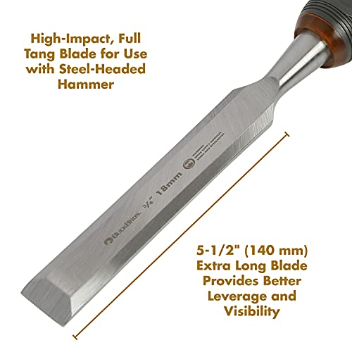 Buck Bros. 74815 3/4-Inch Wood Chisel, Full Tang Wood Carving Tools, Woodworking Tools for Carpentry, Trim Work, and DIY Projects, Hardened Steel Blade, Beveled Edge, Durable Non-Slip Handle - size: 3/4-Inch