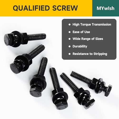 Mywish 254Pcs Nuts and Bolts, 1/4 20 5/16 18 3/8 16 Bolt, Heavy Duty 304 Stainless Steel Bolts and Nuts Kit with Flat Spring Washers, Fully Threaded & Black Oxided, 10 Common Size - size: 254 Pcs Mixed Size Kit - Black
