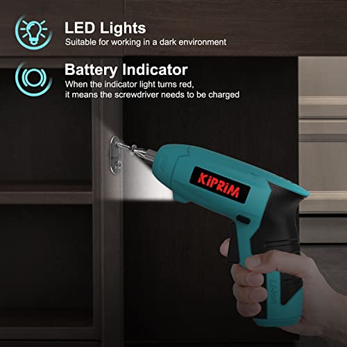 Kiprim ES3 4V Cordless Electric Screwdriver, Power Indicator Light Blue