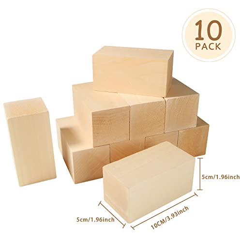 ABuff 10 Pack Basswood Carving Blocks 4 X 2 X 2 Inch Whittling Wood Blocks Kit, Unfinished Wood Blocks for Beginner or Expert Carvers DIY Wood Carving Crafts