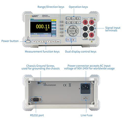 OWON XDM2041 Digital Multimeter with 3.7 inch (480x320) high Resolution LCD, 55000 Counts True RMS AC Voltage/Current Measurement,Support SCPI and Dual line Display Up to 65 Readings per Second - style: XDM2041