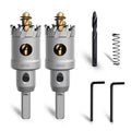 Metal Hole Saw 1-1/8"(28mm) 2Pcs Set Heavy Duty Tungsten Carbide Tipped Hole Cutters Set with a nitrided Step Drill and L-flench, for Steel Iron,Aluminum,Stainless stell,Plastic - size: 1-1/8"(28mm)-2PCS