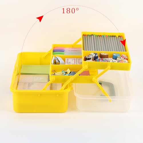 BTSKY 3-Layer Plastic Dividing Storage Box Craft Organizer and Storage - color: Yellow+Green