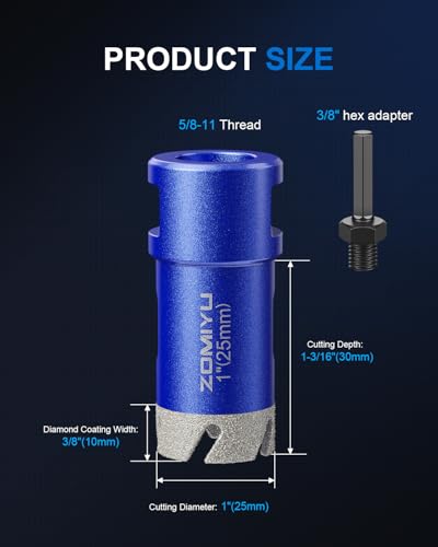1" Diamond Hole Saw, Wet/Dry Diamond Core Bit for Tile Granite - size: 1"(25mm)