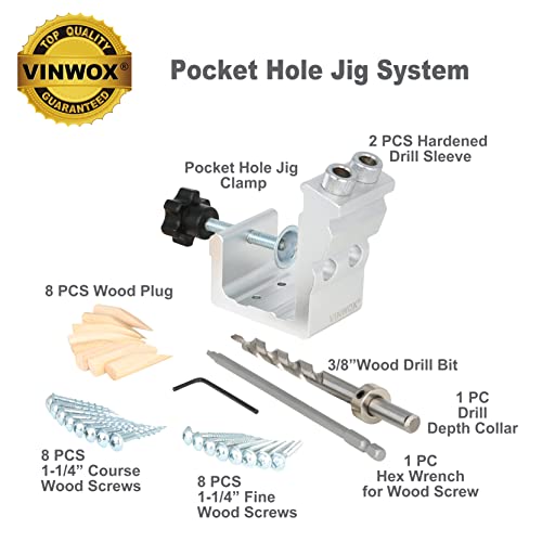 31 PCS Pocket Hole Jig Adjustable Woodworking Tools with Step Drill Bit and Robertson Screws & Bit, bezels for a Portable Unit or Mount to Bench