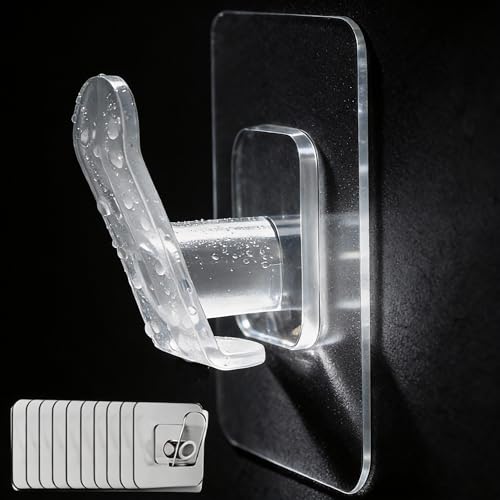 DELITON 10 Pack Adhesive Towel Hooks, Coat Hooks Stick on Wall Hanging Robes Clothes Towels for Bathroom Kitchen, Clear - color: Clear-10 pcs