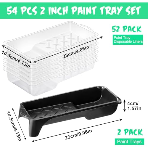 Geelin 52 Pcs 2 Inch Paint Tray Liner Set with 2 Pcs Paint Roller Trays Disposable Paint Tray Liner Deep Textured Ridge Household Paint Tray Fits Most Mini Paint Rollers for Paint Supplies