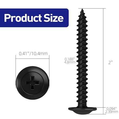 #10 x 2 Truss Head Fast Self Tapping Screws, Alloy Steel Wood Screws, Black Finish, Full Thread, Screwdriver Bit Included, 50 PCS - color: Black, size: #10 x 2"