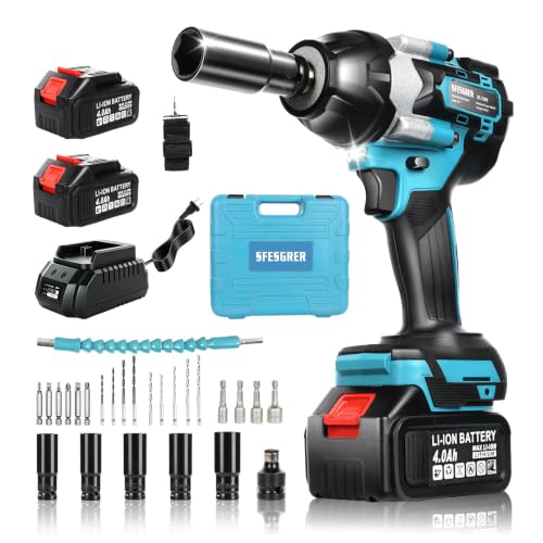 Cordless Impact Wrench, 1180Ft-lbs (1600N.m) Impact Driver – 1/2 Inch 3-in-1 Impact Gun, 21V High Torque 2500RPM with 2 x 4.0Ah Battery, Brushless Impact Wrench Set for Car/Truck/Mower (A)
