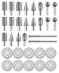 32Pcs Diamond Cutting Wheels and Grinding Bits Set for Dremel - 10Pcs Cutting Discs(22mm), 2Pcs 3mm Mandrel, 20Pcs Drill Bits W/ 1/8" Shank for Rotary Tool - size: 32 Pcs