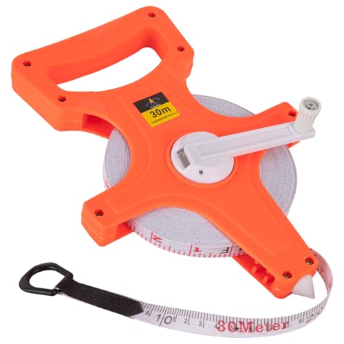 Open Reel Tape Measure 100 Feet, Fiberglass Tape Measure, Yard Measuring Tape Fit for Sports Field, Outdoor, Engineer,Track, Durable Dual-Sided Measuring Reel with Feet and Meters (1/2') - size: 30 m