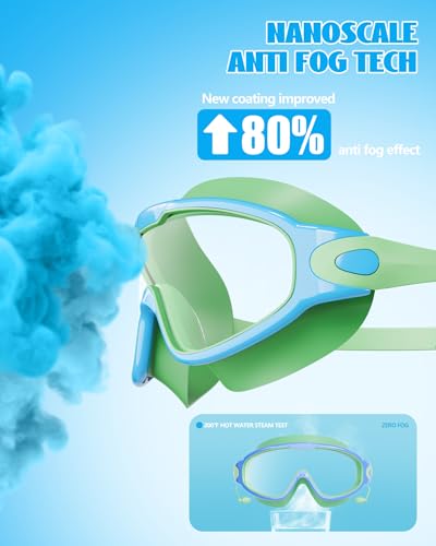 Aegend New Kids 2 Pack Wide View Swim Goggles, Anti-Fog/UV No Leak Goggles with Ear Plugs Kids 3-14 - color: Light Blue & Light Green