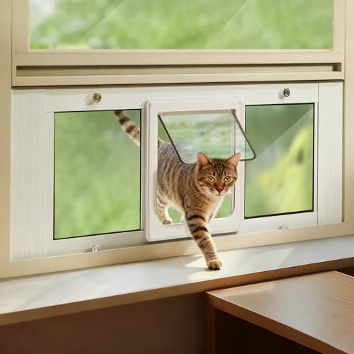 LIBBEPET Window Cat Door, Adjustable Window Width 27"-32", Medium - size: Fit 27"-32" Window