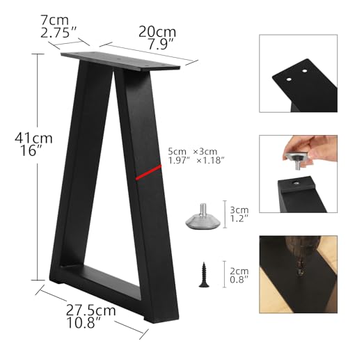 16 Inch Trapezoid Metal Table Legs for Bench, Coffee Table Legs, DIY Furniture Feets Set of 2, Including Screws and Adjustable Feet Pads, 16 Inch x 10.8 Inch - size: 16 '' Trapezoid