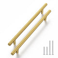 Haliwu 30 Pack 6-1/4in Gold Cabinet Handles for Kitchen Cabinet Handles | Stainless Steel, Gold Handles for Cabinets, Round T-Bar Shape, Brushed Gold Cabinet Pulls, Screws Included - size: 6-5/16 inch hole center