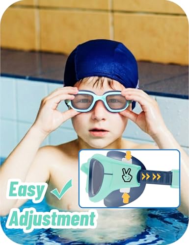 Vvinca Kids Swim Goggles, Swimming Goggles for Kids 3-14 Anti-Fog UV Protection No Leak Pool Glasses for Boys Girls - color: 06-blue & Green