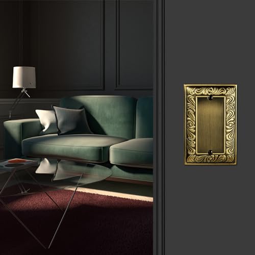 6 Pack Antique Brass Decorative Single Blank Outlet Covers Wall Plates - size: 1 Gang Single Blank