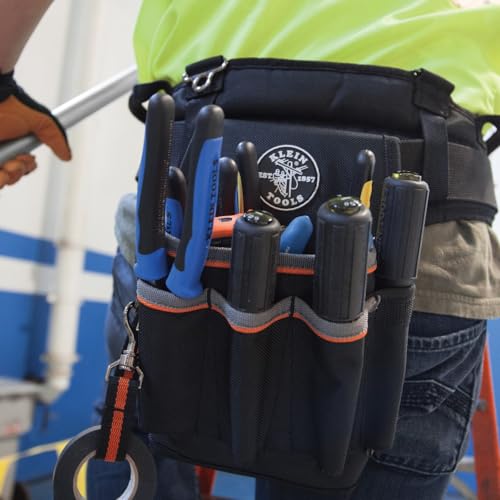 Klein Tools 5241 Tool Pouch, Tradesman Pro Tool Pouch with Electrical Tape Thong and Heavy Duty Reinforced Bottoms, 6-Pocket - style: 6-Pocket Pouch