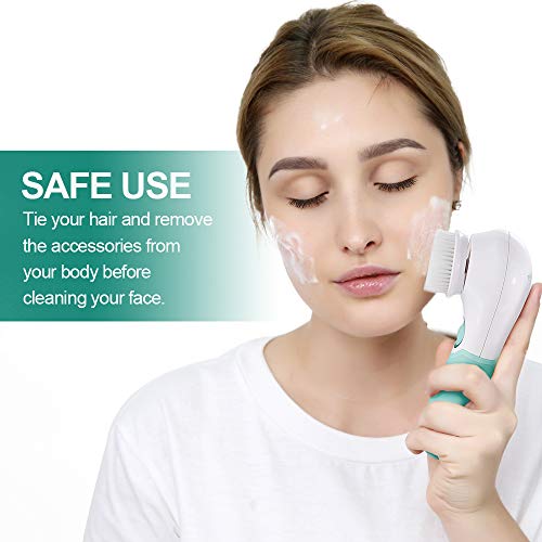 Facial Cleansing Brush Electric Facial Exfoliating Massage Brush with 3 Cleanser Heads and 2 Speeds Adjustable for Deep Cleaning, Removing Blackhead, Face Massaging - color: Green