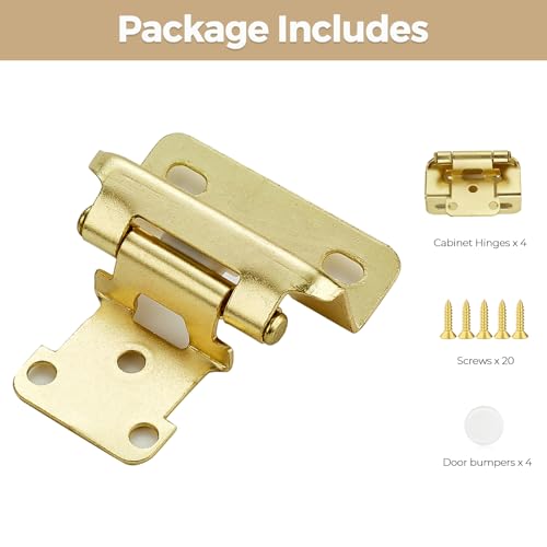 4 Pack 2 Pair Gold Cabinet Hinges, 1/2" Semi Wrap Kitchen Hinges - color: Gold, size: 1/2" Semi Wrap