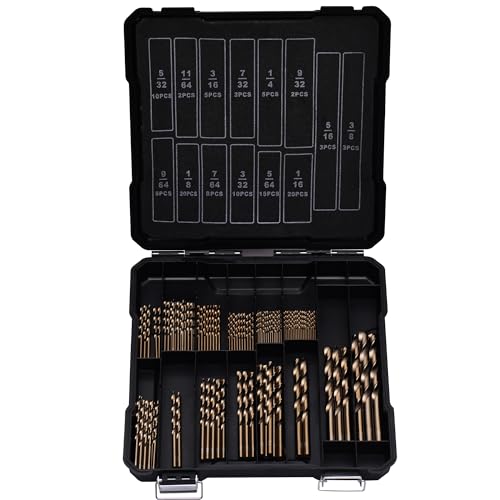 Cobalt Drill Bit Set for Hardened Metal and Stainless Steel, 111Pcs M35 High Speed Steel Twist Jobber Metal Drill Bits 1/16"-3/8", with Plastic Index Storage Case - size: 1/16-3/8 in (111 pcs)