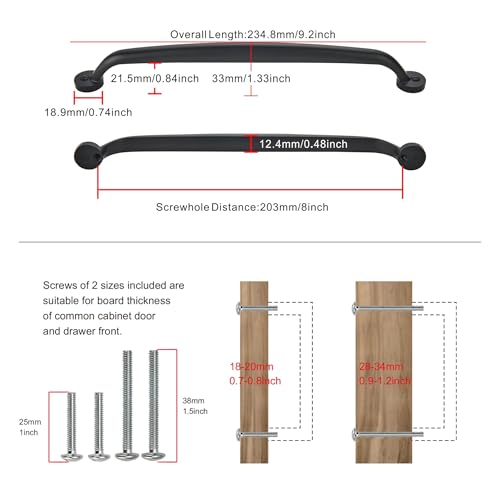AVICCI 10 Pack Cabinet Pulls 8"/203mm Matte Black Heavy Duty Solid Cabinet Handles cabinets Dressers Kitchens Handles Bathroom cabinets Cabinet pulls - color: Matte Black, size: 8"(203mm)Hole Center-5Pcs
