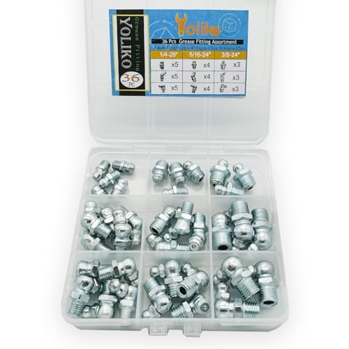 1/4"-3/8" 36Pcs 3 Sizes Grease Fitting Assortment Straight 45 90 Degree Grease Zerk Fittings, Galvanized Steel Grease Fittings and Grease Gun Tips for Industrial/Agricultural Machinery Yoliko - size: 3Size-36Pcs