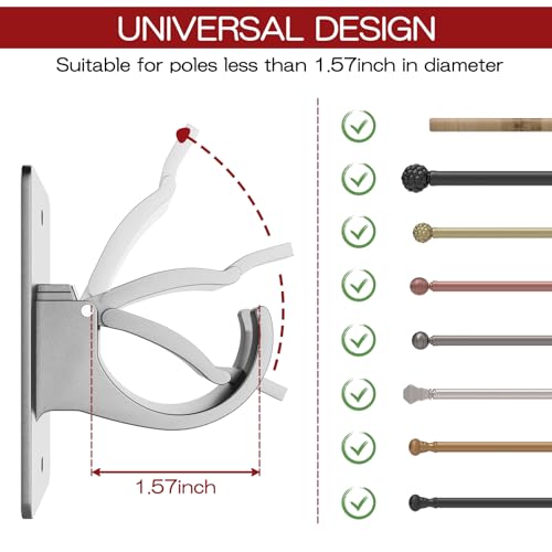 CIEMGNZOC 4PCS No Drill Curtain Brackets, Self-Adhesive Rods, Nail Free Adjustable Holders, Hooks for Rods Under 1.57 Inch (Silver) - color: 4 Pcs Silver