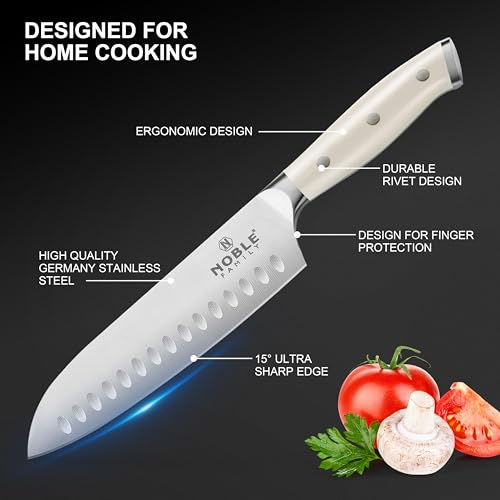N NOBLE FAMILY In-drawer Knife Block Set, 16PCS Kitchen Knife Set with Wooden Block, Chopping Knives Set, Stainless Steel Knife Block Set, Sharp Cooking Knife Set with Cutting Board, Rust Proof, White - color: White