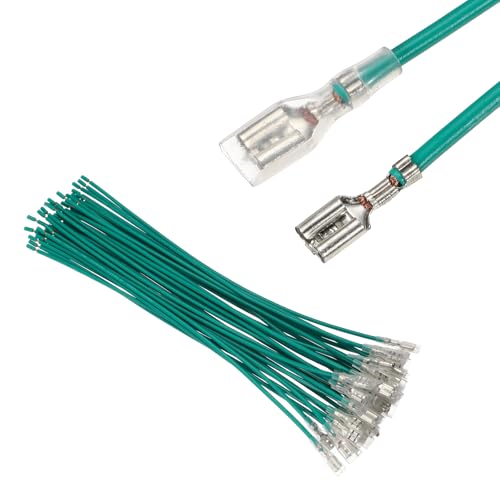 MECCANIXITY 30Pcs 4.8mm Female Spade Crimp Terminal with 20cm Wires - color: Green, size: 4.8mm, 20cm L