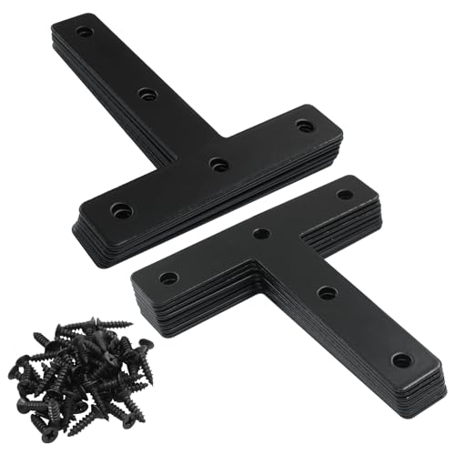 Bonsicoky 12 Pack T Shape Flat Bracket, 3.15" x 3.15", Black - size: 3.15 x 3.15 Inch, style: T Shape-12 Pcs