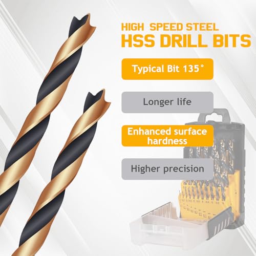 25Pcs Brad Point Drill Bit Set for Wood, Titanium Coated HSS Full Ground Metric Drill Bit Set for Hardwood & Softwood, 1-13mm (0.5mm Step) with Storage Case