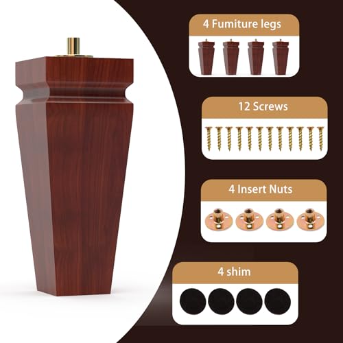 Wood Legs for Furniture 8 inch Heavy Duty Sofa Legs Square Brown Bed Legs Pack of 4, Sofa Replacement Parts, Dresser Leg, Cabinet Feet, Futon, Ottoman, Couch Legs, Couch Riser - color: Brown, size: 8"H*3.15"W
