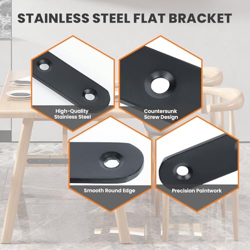 Alise Flat Bracket ,8 Inch Black Mending Plate Flat Brace for Wood Shelves - color: Black, size: 8 Inch