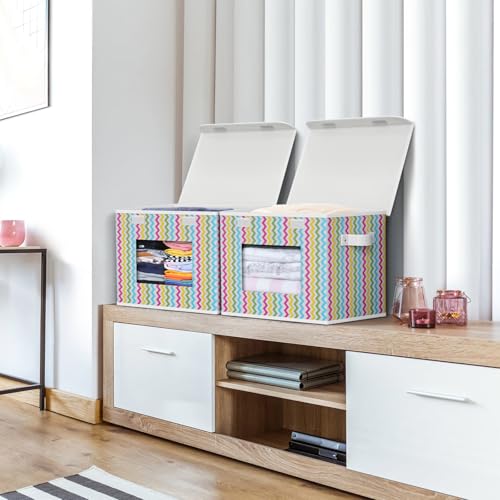 Univivi Fabric Foldable Storage Boxes with Lids, 4 Pack, Colorful - color: Colorful Ripple