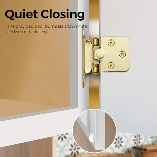 4 Pack 2 Pair Gold Cabinet Hinges, 1/2" Overlay Semi-Concealed Hinges - color: Gold, size: 1/2" Overlay