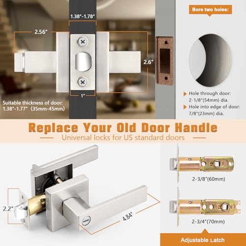 Probrico Interior Privacy Door Lever Handles with Lock, Brushed Nickel 10 Pack Bedroom & Bathroom Zinc Alloy Lockset - color: Brushed Nickel