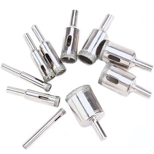 Diamond Drill Bits Set for Glass, Diamond Hole Saw Set 10 PCS | 1/8"-11/16" Glass Drill Bits for Tile, Ceramic Bottles, Pots, Marble, Porcelain - size: 1/8"-11/16"