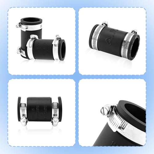1 1/4" Flexible Pvc Pipe Coupling with Stainless Steel Clamp, Flexible Fitting for Connecting Cast Iron, Plastic and Copper Pipes, for Sewer and Drain Connections(Black) - size: 1 1/4"