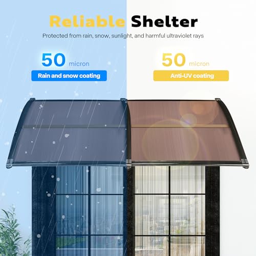 VIVOHOME Polycarbonate Window Door Awning Brown 38 Inch x 40 Inch - color: Brown, size: 38 Inch x 40 Inch