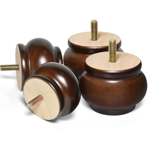 Furniture Legs, Wood Sofa Legs, Turned Couch Legs, MCM Round Furniture Feet for Dresser, Sideboard, Recliner, Coffee Table (Dark Brown, 2 inch) - size: 2 inch